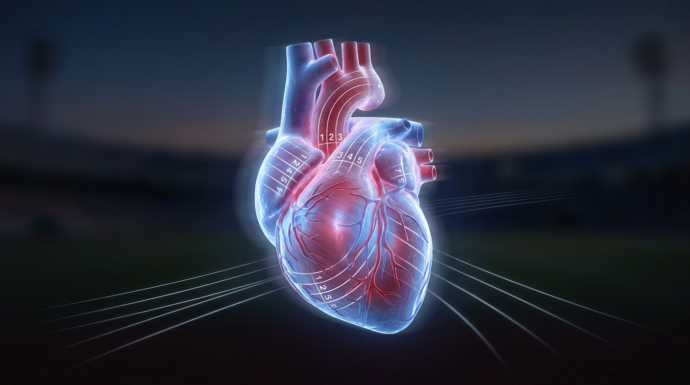 3D illustration of a human heart with numbered anatomical segments